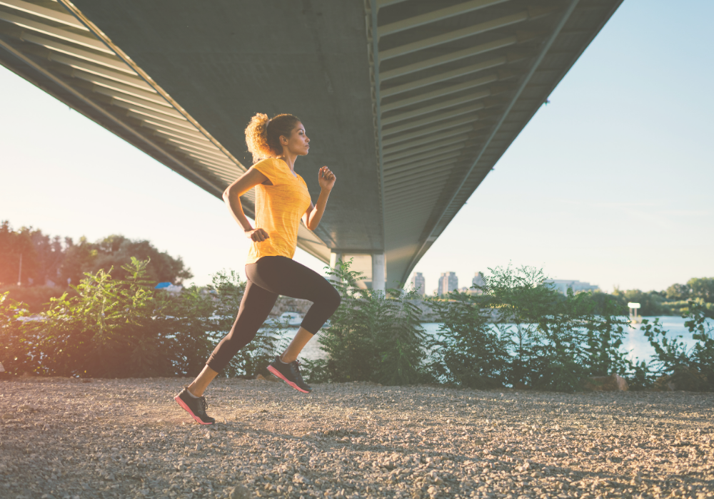 Woman running, healthy life goals.