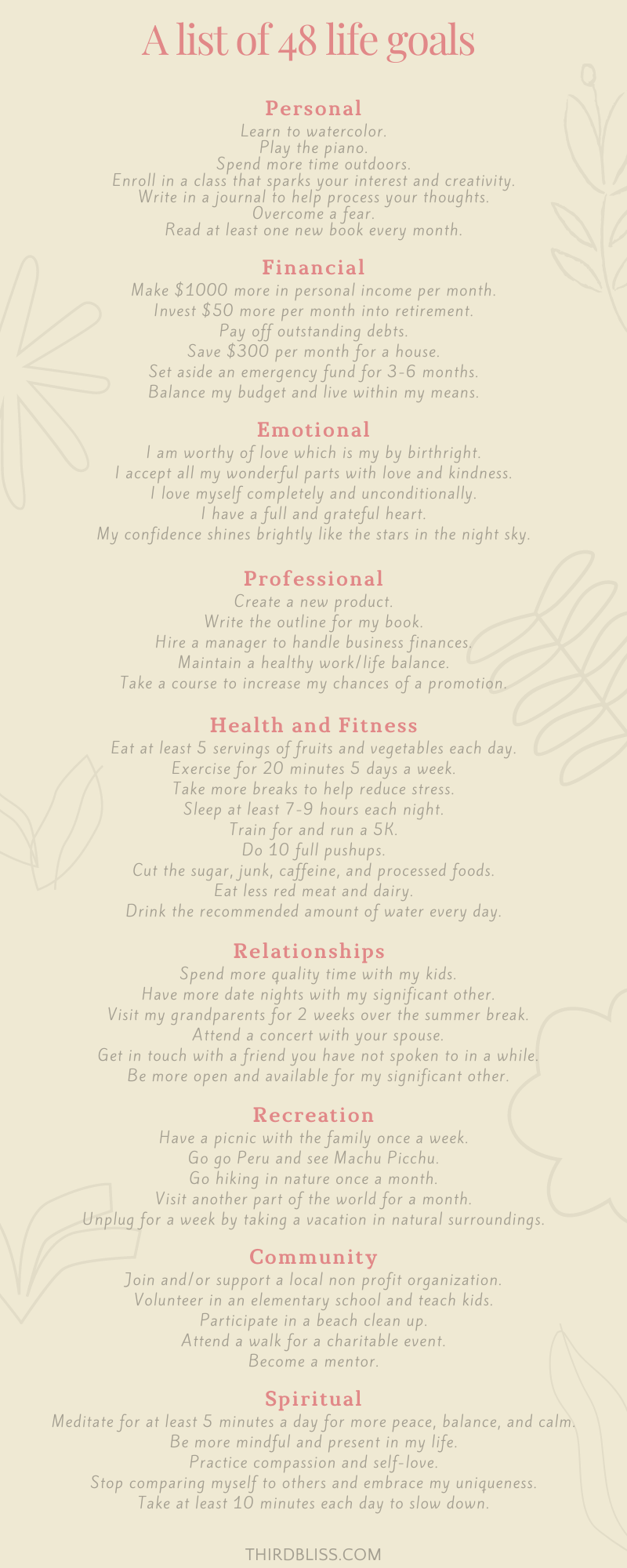 A list of life goals