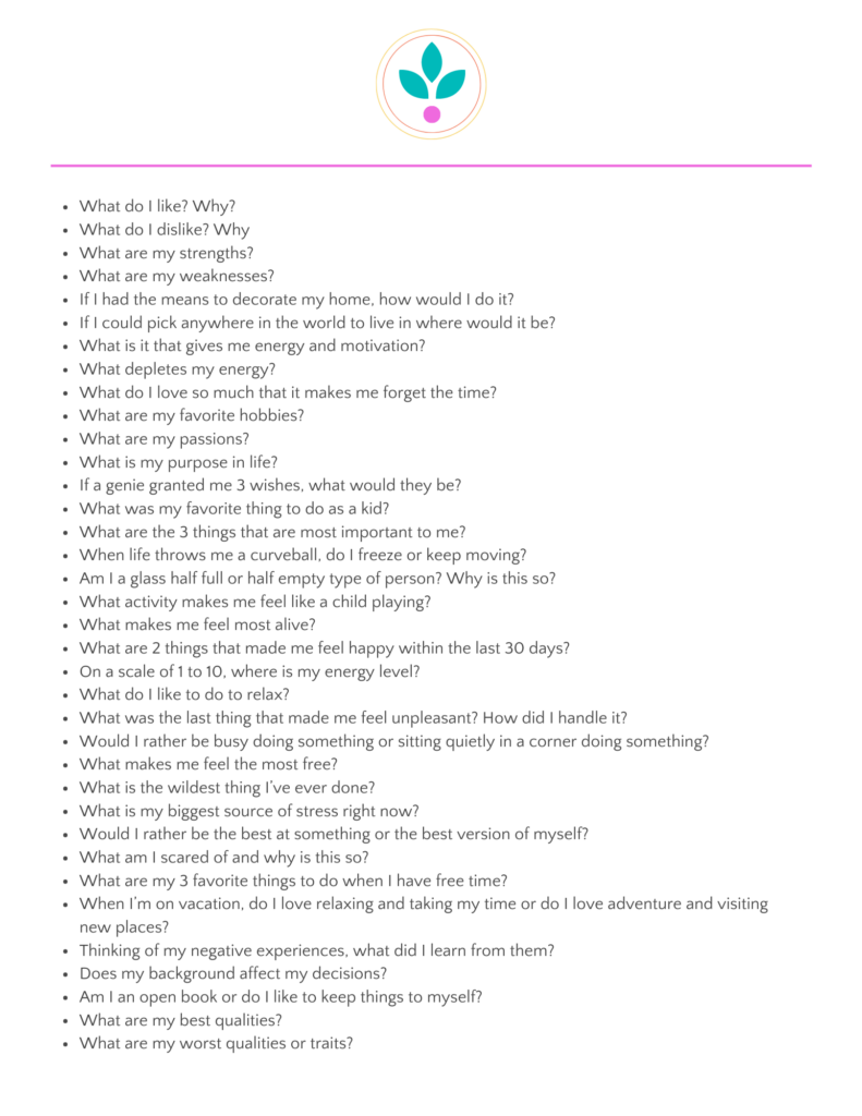 Self discovery questions to know yourself on a deeper level.